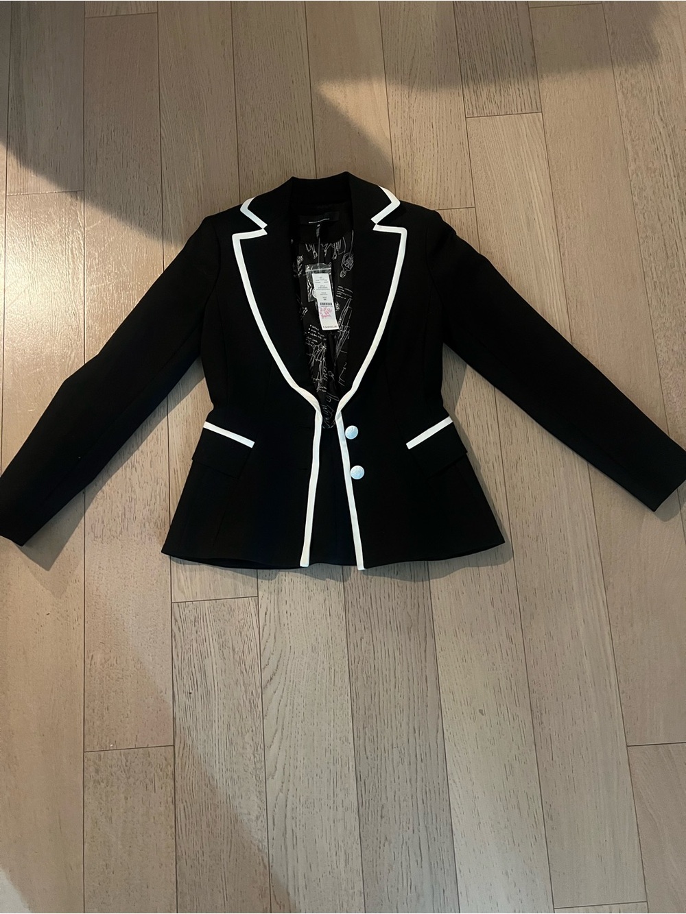 Black Blazer with White Trim - Women's Tailored Jacket